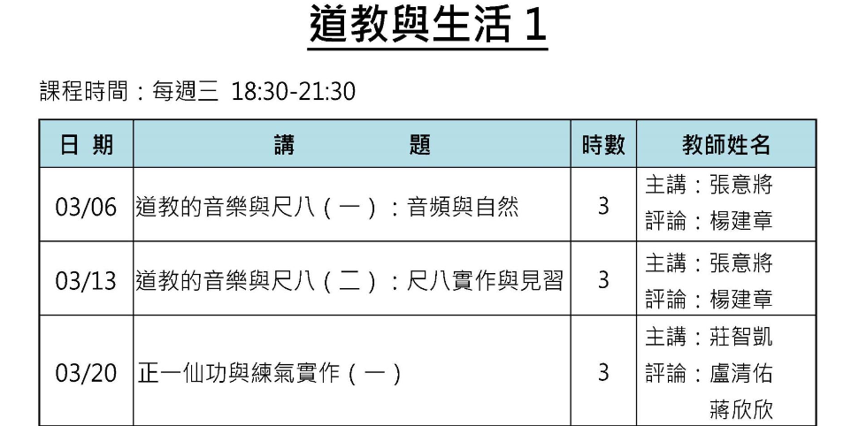 國立陽明交通大學【道教與生活自然的基礎知識】開課訊息(上課時間113年03月06日至11月20日，每週三)，歡迎報名!